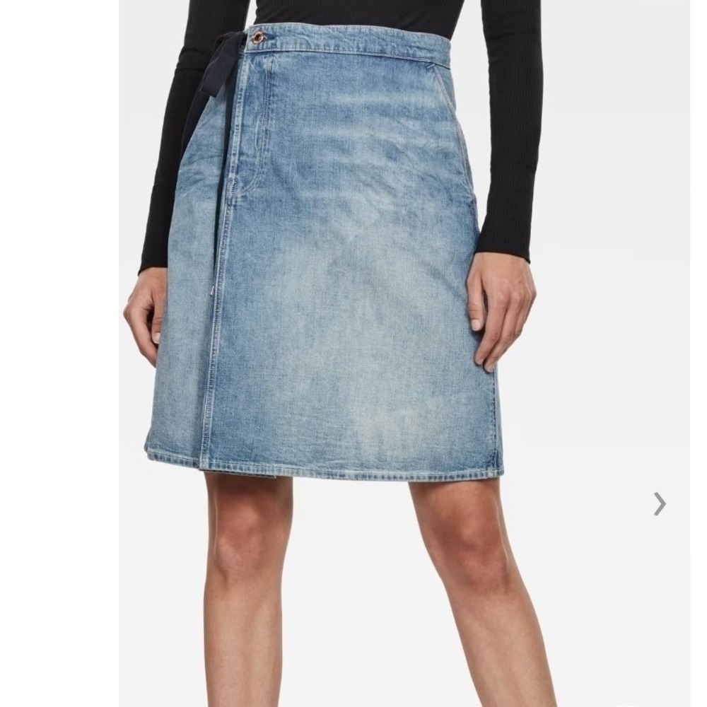 G-Star Raw Denim Wrap Skirt NWT Size 27 Lily Antic Faded Blue Jean Skirt Ret$130